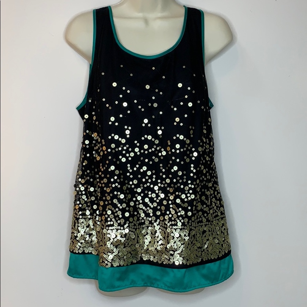 AB Studio Trophy Top sequined Black Dressy Retro Tank Party Time size Large